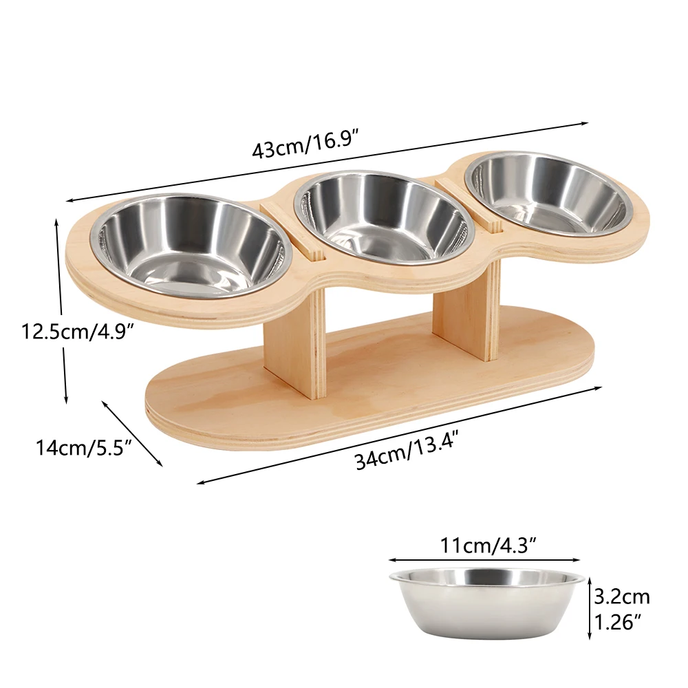 3-in-1 Raised Cat Feeder with Wooden Stand - Image 2