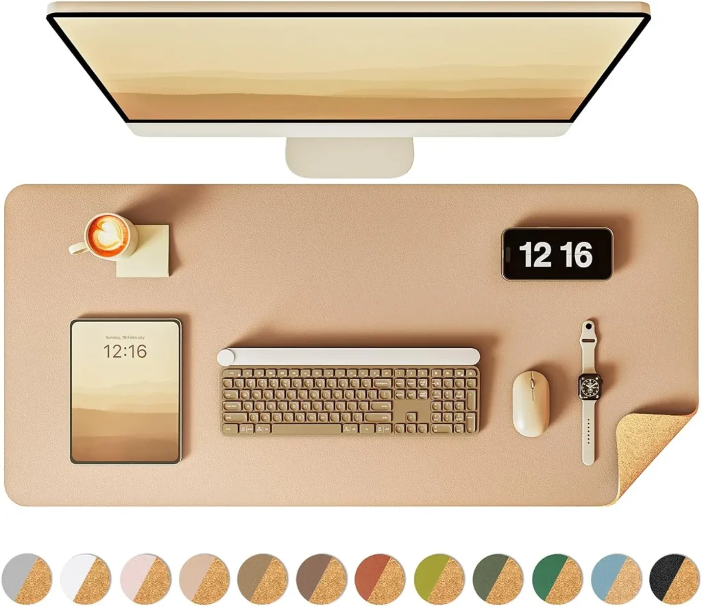 Double-Sided Leather and Cork Desk Mat