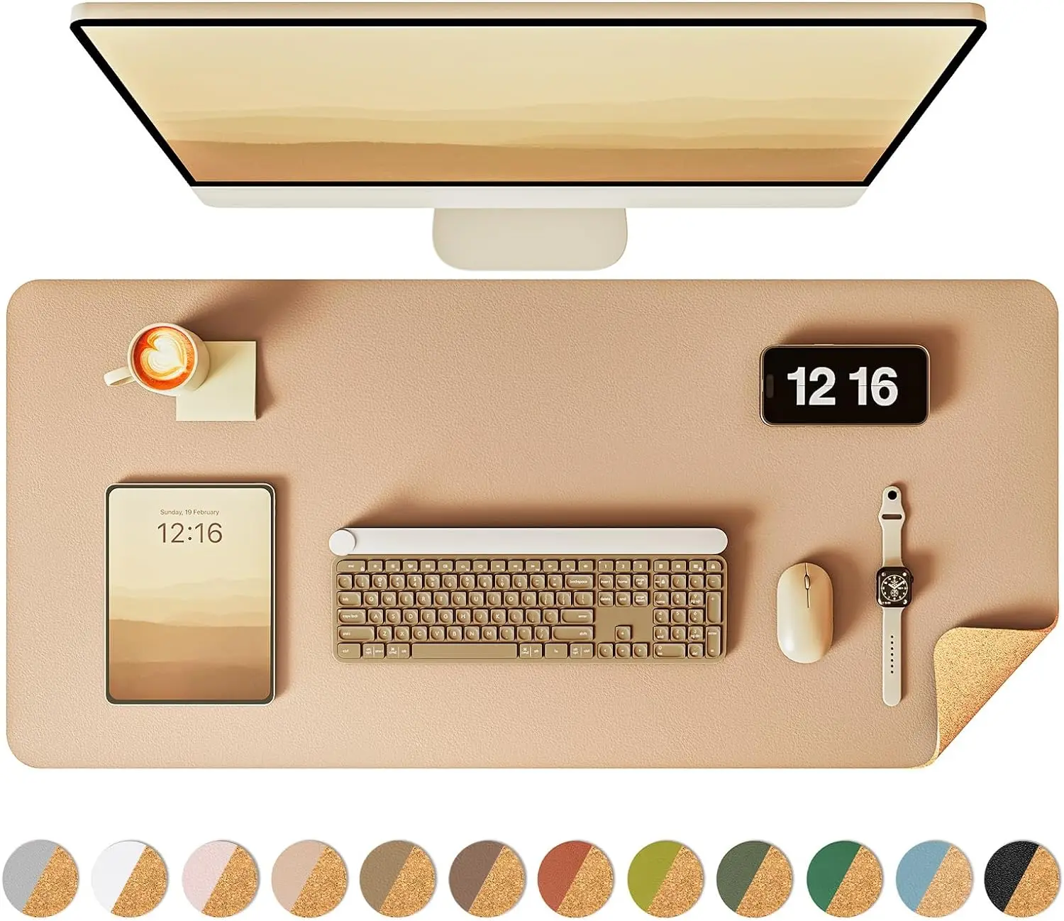 Double-Sided Leather and Cork Desk Mat
