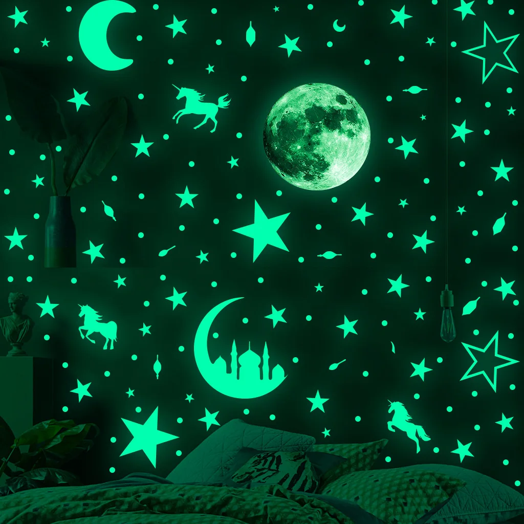 Glow in the Dark Moon and Stars Wall Stickers
