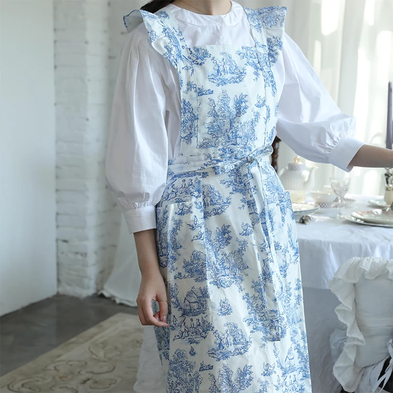 Long Ruffled Water-Resistant Cotton Apron