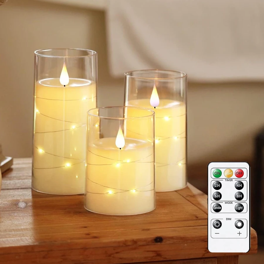 Flameless LED Candles with Star String Lights