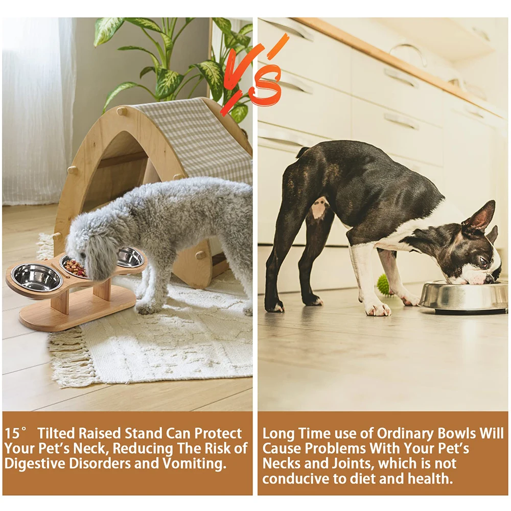 3-in-1 Raised Cat Feeder with Wooden Stand - Image 3