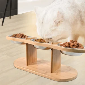 3-in-1 Raised Cat Feeder with Wooden Stand