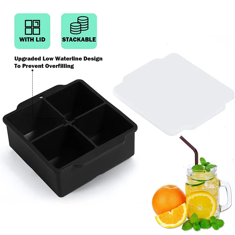 Large 2 Inch Silicone Ice Cube Tray with Lid - Image 3