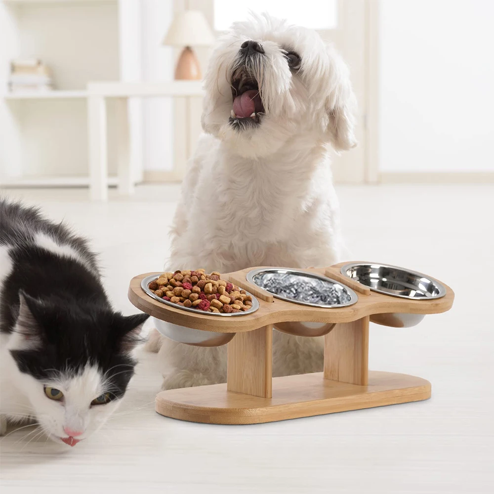 3-in-1 Raised Cat Feeder with Wooden Stand - Image 6