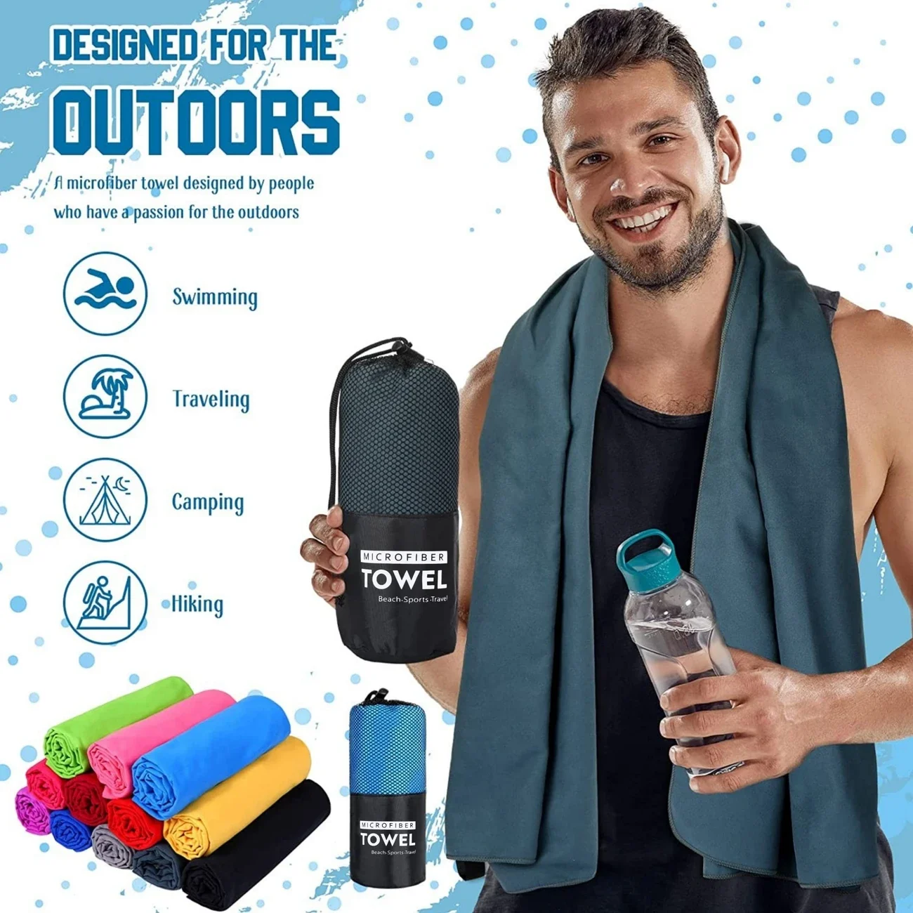 Quick-Dry Microfibre Towel with Mesh Bag