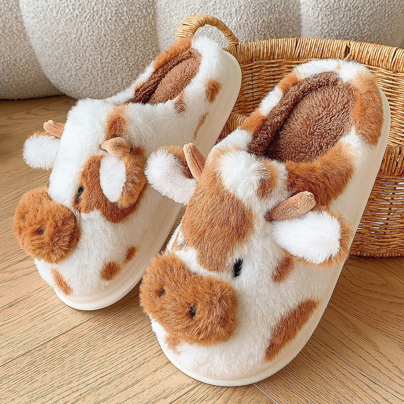Fluffy Cartoon Cow House Slippers - Image 4