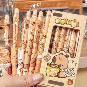 Cute Capybara Erasable Gel Pens, Set of 6