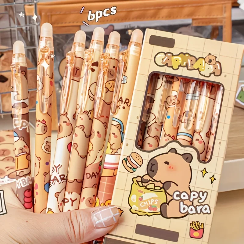 Cute Capybara Erasable Gel Pens, Set of 6
