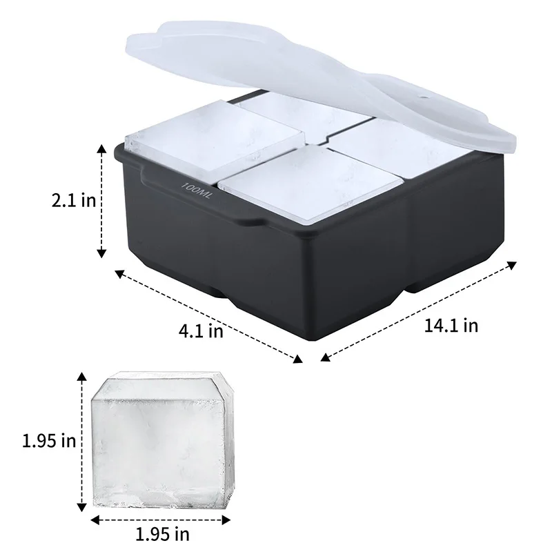 Large 2 Inch Silicone Ice Cube Tray with Lid - Image 4