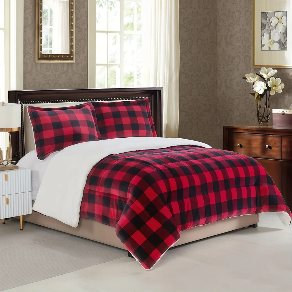 Sherpa Fleece Buffalo Plaid Throw Blanket