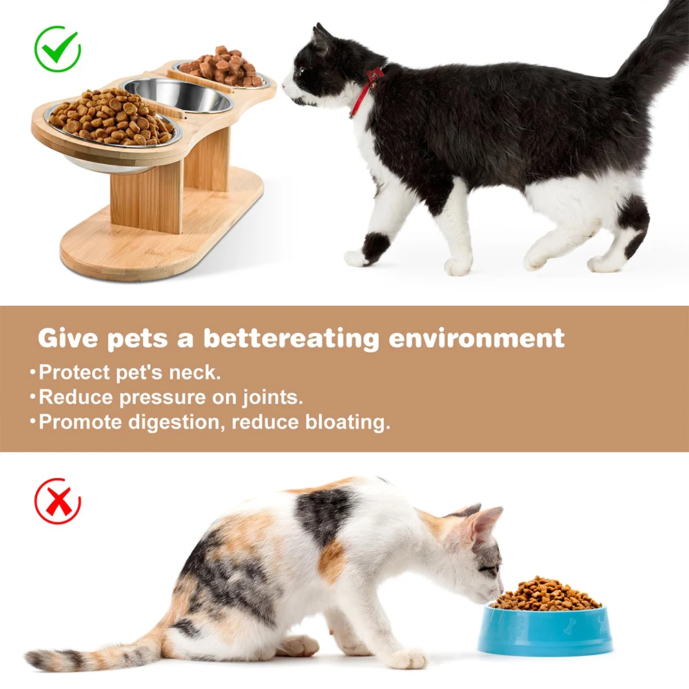 3-in-1 Raised Cat Feeder with Wooden Stand - Image 4
