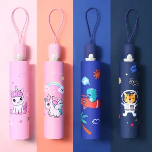 Kids Automatic Folding Umbrella with Animal Prints