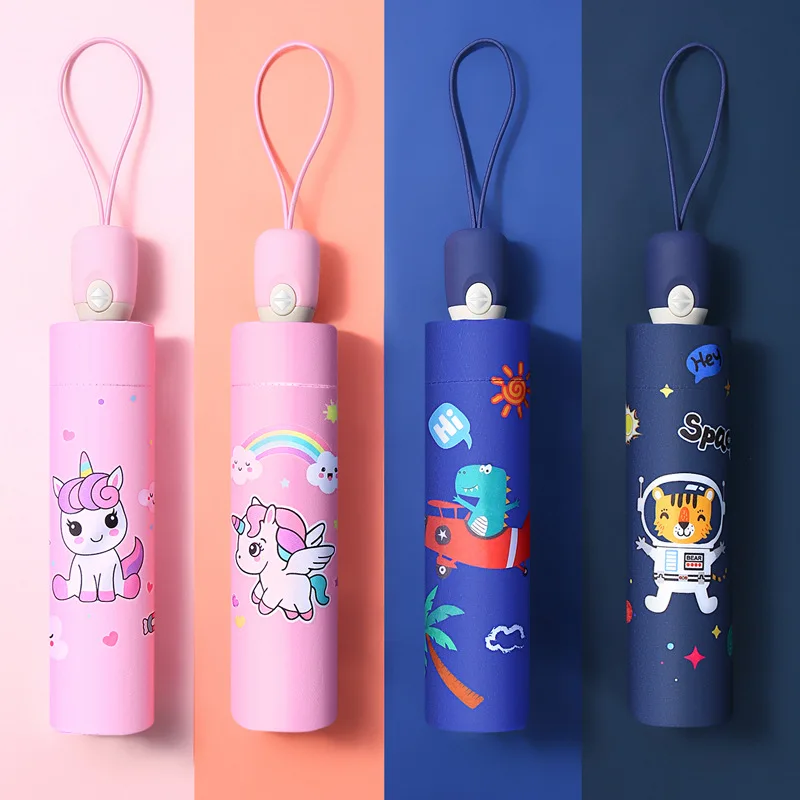 Kids Automatic Folding Umbrella with Animal Prints